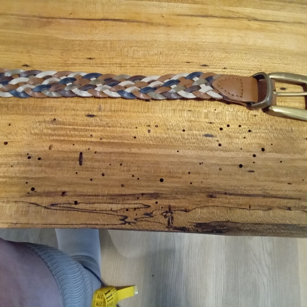 Braided Multi-Colored Leather Belt with Gold Buckle Size M/L 35"